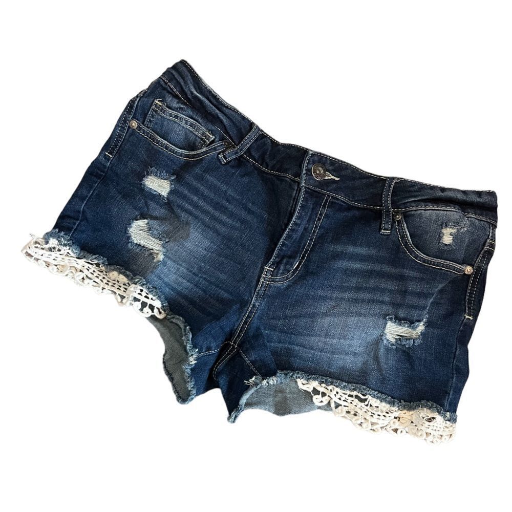 Dark Denim Distressed Crochet Bottom Denim Jean Short 12